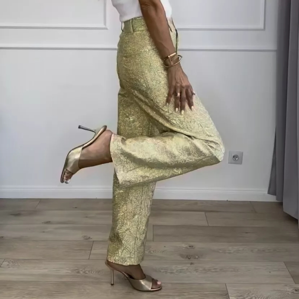 ZARA Mid Rise Shimmery Pants Zw Collection GOLDEN Sz M Nwt